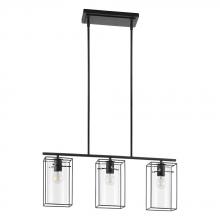 Eglo 205297A - 3 LT Linear Pendant w/ Black Metal Open Frame Surrounding Clear Glass Shades