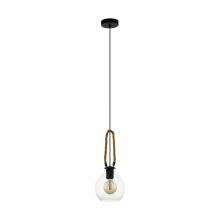 Eglo 43617A - 1 LT Pendant w/ a Black Finish , Brown Roping & Clear Glass Shade