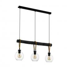 Eglo 43618A - 3 LT Linear Pendant w/ Black Finish , Brown Roping & Clear Glass Shade