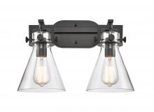Innovations Lighting 411-2W-BK-7CL - Newton Cone - 2 Light - 17 inch - Matte Black - Bath Vanity Light
