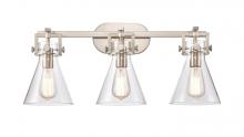 Innovations Lighting 411-3W-SN-7CL - Newton Cone - 3 Light - 27 inch - Brushed Satin Nickel - Bath Vanity Light